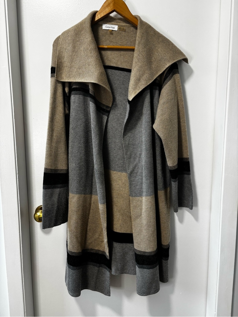 Calvin Klein Women's Open Front Colorblock Cardigan - Taupe & Gray